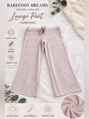Barefoot Dreams Cozychic Ultra Lite Lounge Pants Faded Rose Wide Leg NWT
